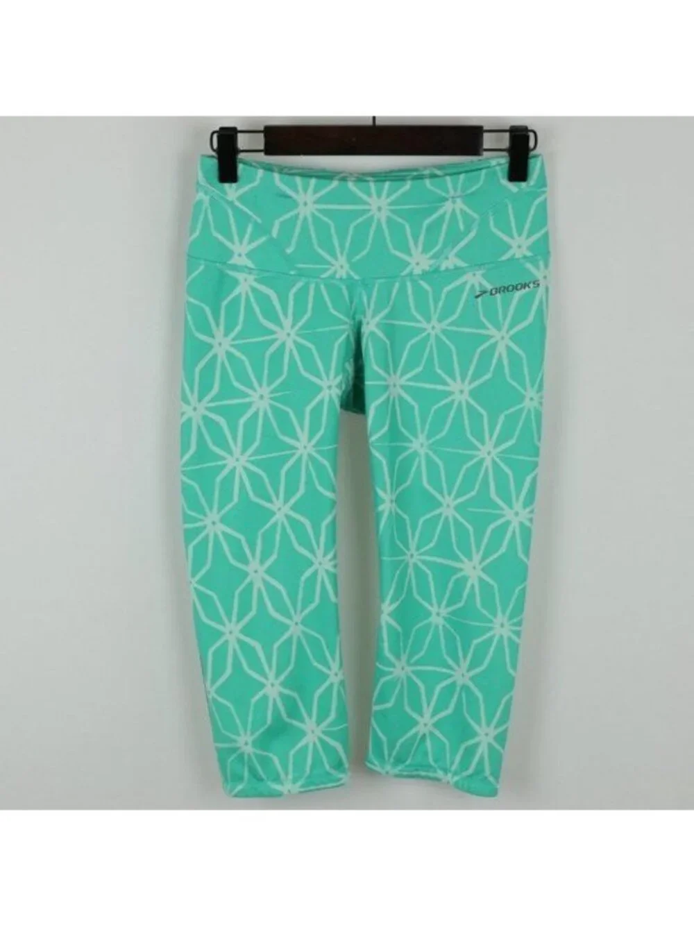 Brooks Women's XS Green White Mid Rise Capri Athletic Running Leggings